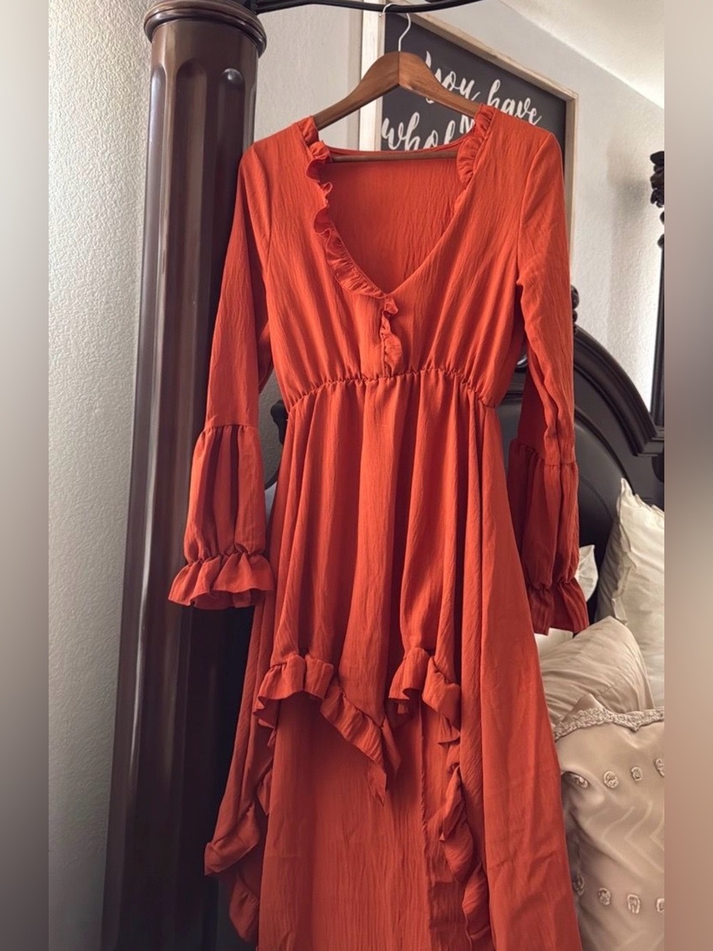 Women's Rust High-Low Ruffle Dress - Picture 2 of 2